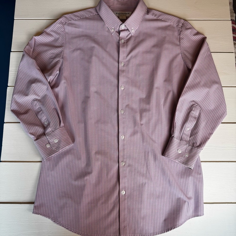 MIZZEN+MAIN Pink Navy Check Performance Button-Down Dress Shirt